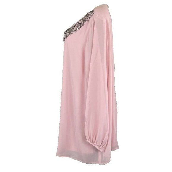 Roaman's +26W Pink Lined Metal Beaded Sequin V-Neckline Sheer Long Sleeve Blouse - Picture 5 of 6